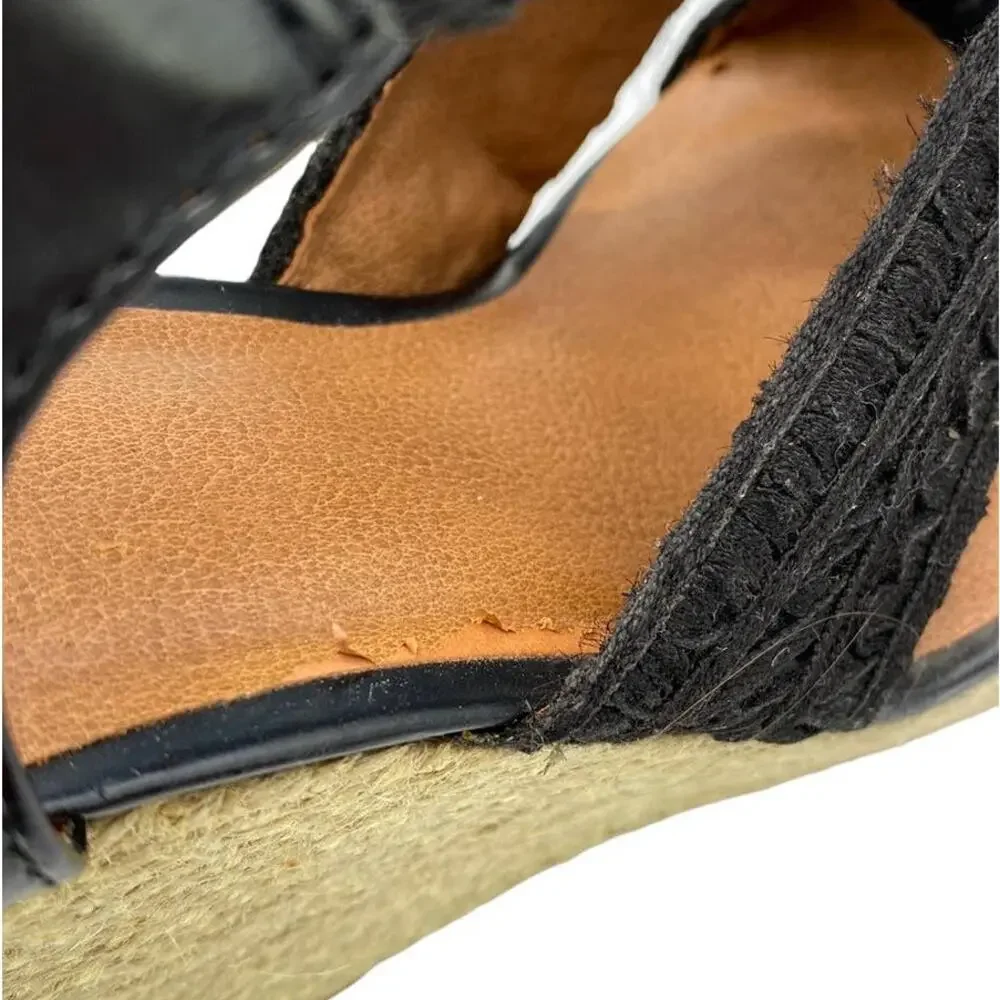 Lucky Brand Ridgeview Rita Black Macrame Lace Platform Wedge Sandals 8M Box